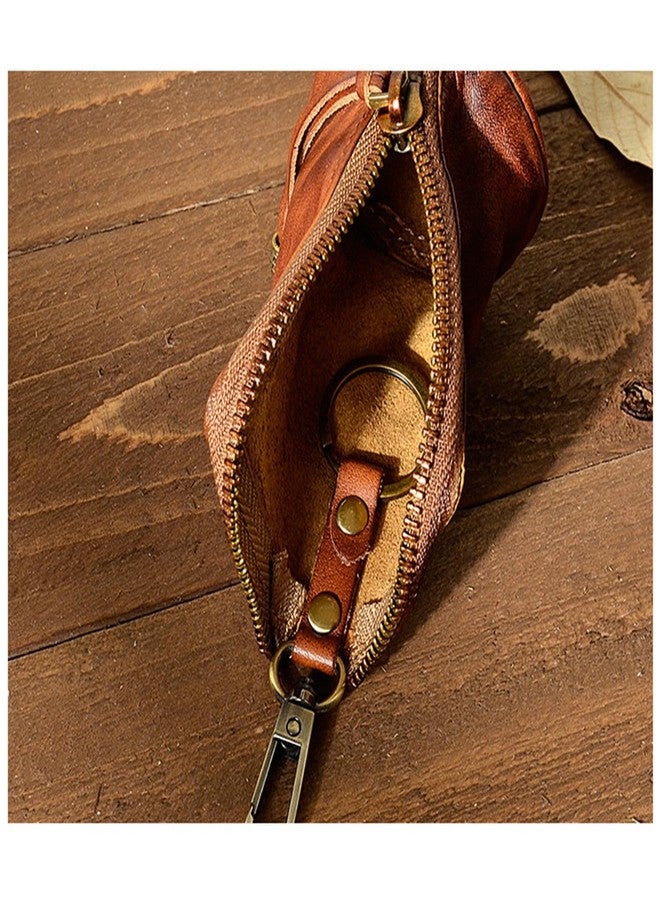 HIZEFSOO Genuine Leather Coin Purse, Mini Leather Change Purse for Men Women Change Holder Storage Bag Car Key Leather Coin Purse Pouch Case Organizer Bag Keychain Zipper (Yellow) - Image 4